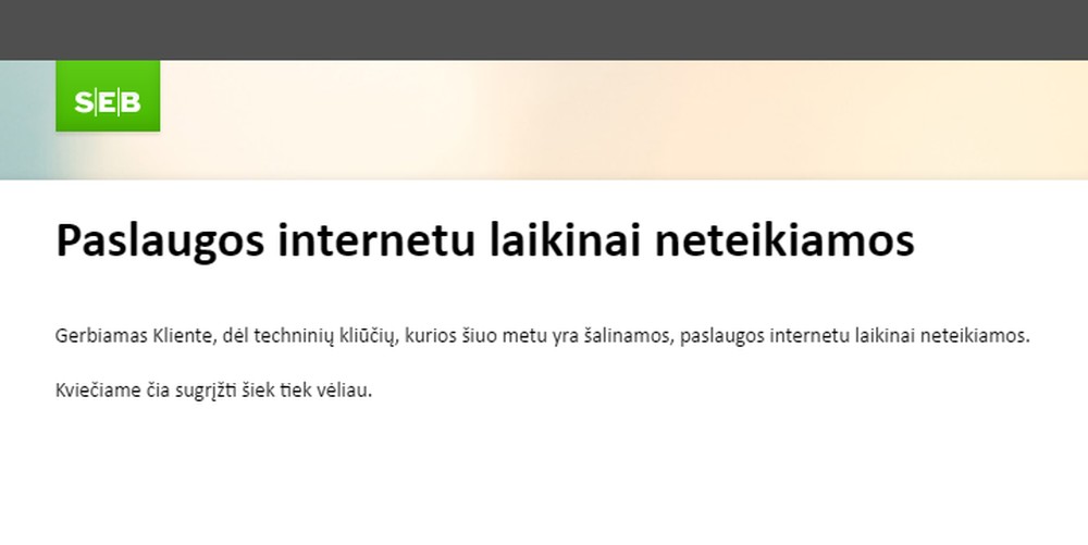 Sutriko SEB banko veikla internete