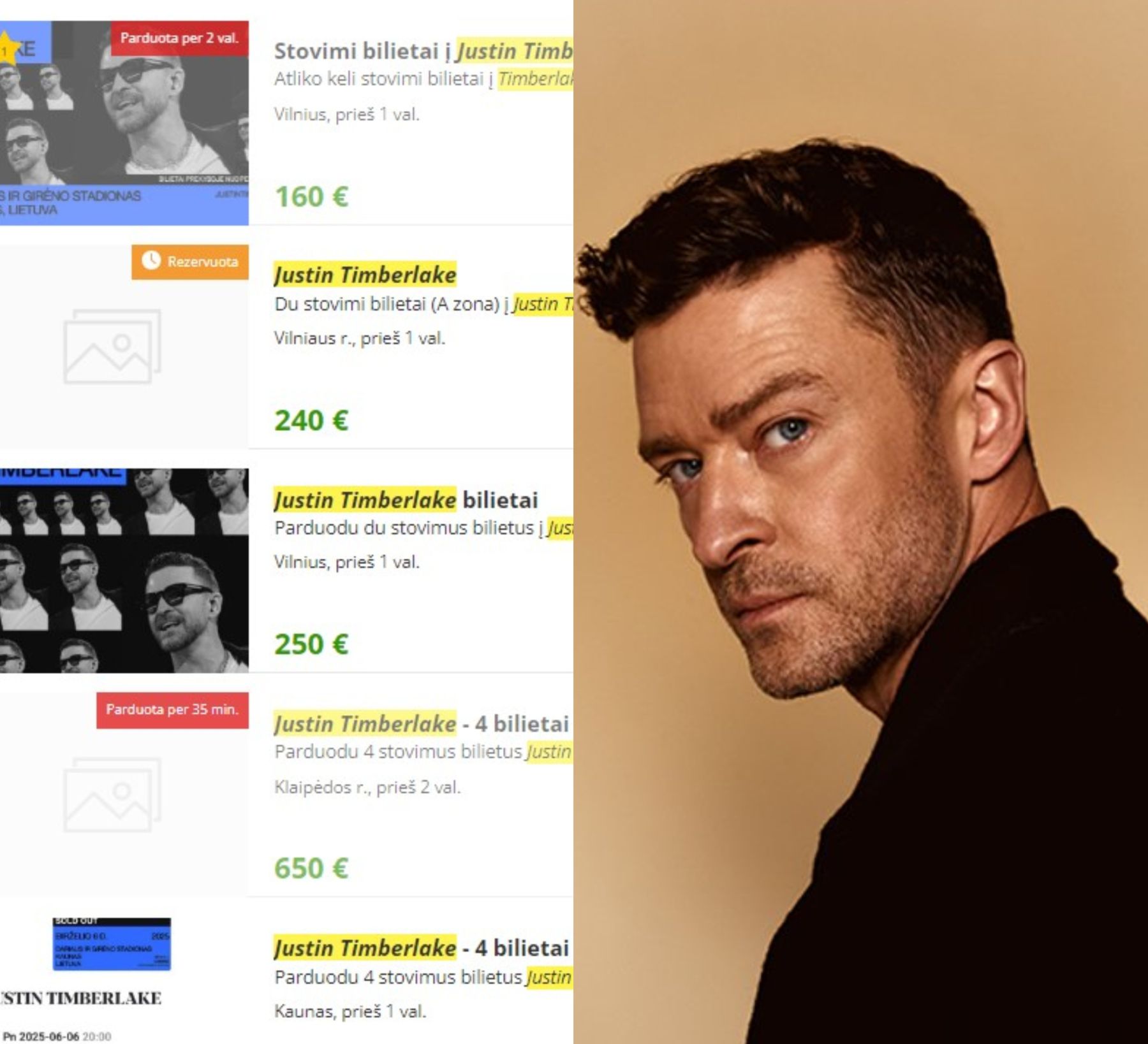 Bilietai į J. Timberlake koncertą / „Kas vyksta Kaune“ nuotr.